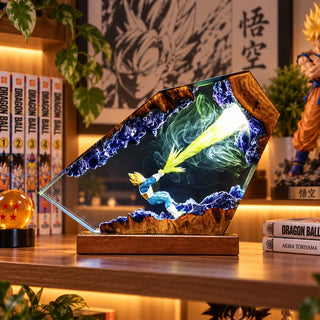 Resin energy warrior display lamp in a collector shelf setup