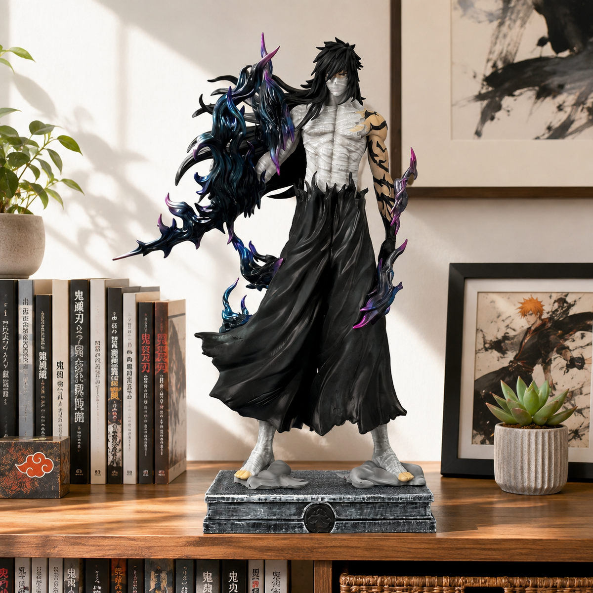 Bleach Ichigo Kurosaki Mugetsu figure in a bright display setting