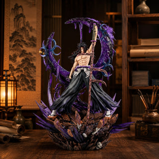 Kokushibo Upper Moon One collectible figure displayed in a warm Japanese study room
